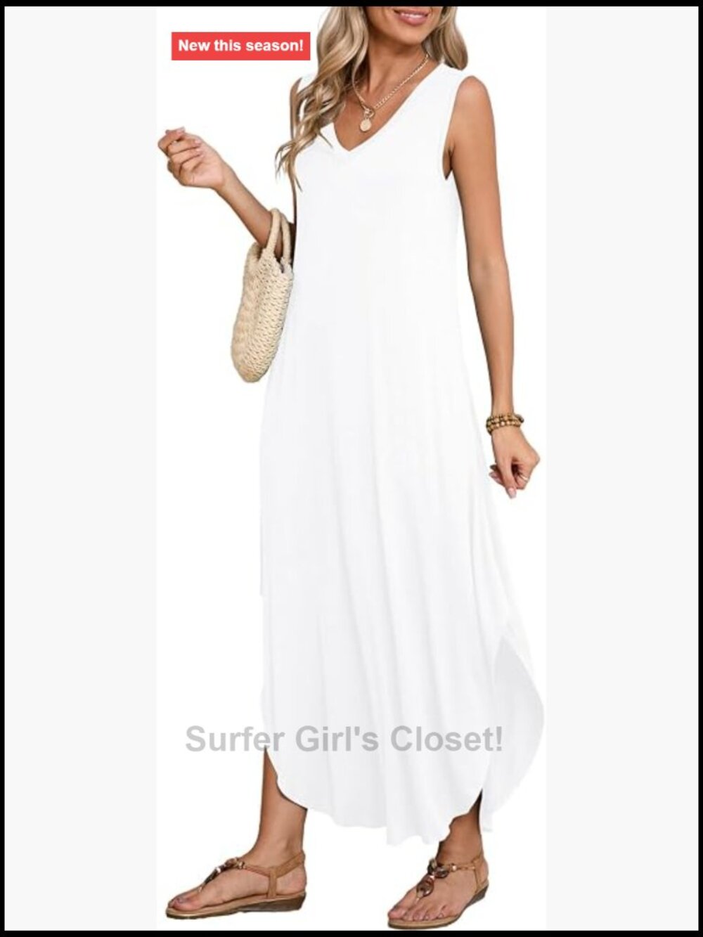 Plus Size Maxi Dress with Pockets Sleeveless V Neck Sundress Casual Summer